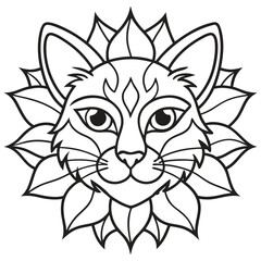 Line art design of a cat head with mandala vector illustration
