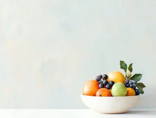 Still Life of Fruit in White Bowl on Textured Background © peeraat