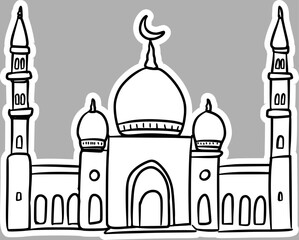 Vintage Islamic Mosque Illustration, Handcrafted Ink Drawing