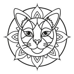 Line art design of a cat head with mandala vector illustration
