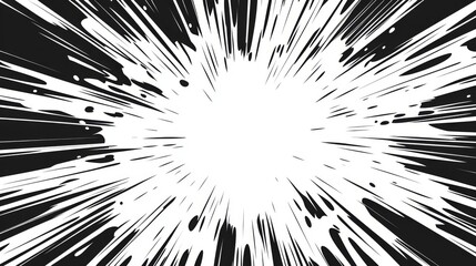 Dynamic abstract black and white comic explosion with radial lines