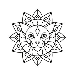 Line art design of a cat head with mandala vector illustration