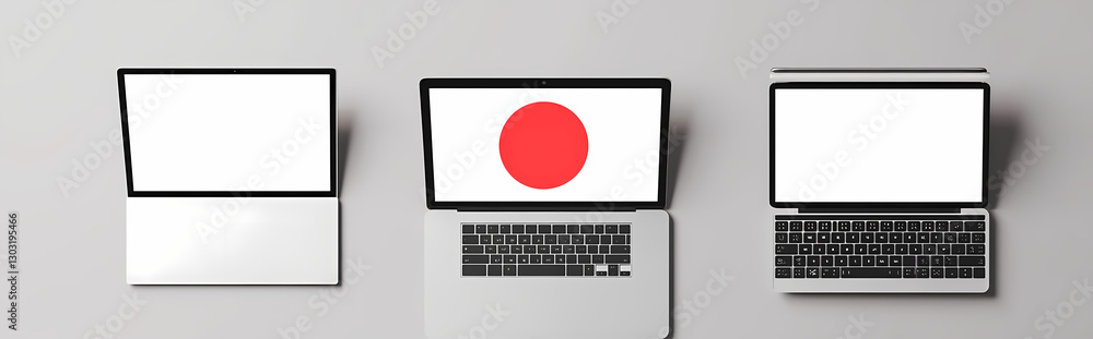 Aufkleber digital connection: laptops displaying the flag of japan symbolize connectivity.
