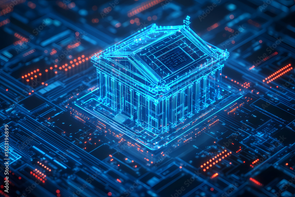 Aufkleber digital architecture: a mesmerizing illustration of a digital building. the image showcases a tradit