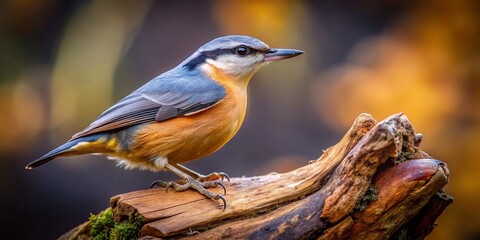 Urban Nuthatch: A Wild Bird Perched on a Weathered Tree in the City