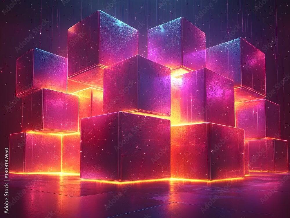 Poster glowing isometric cube gradient abstract 3d architectural fantasy background