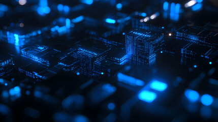 Obraz premium Abstract Digital Network: A mesmerizing abstract digital landscape, rendered in captivating hues of blue, creates a sense of connectivity and technological evolution.