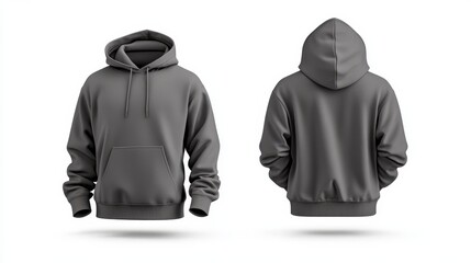 Gray hoodie mockup front and back template on white background