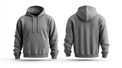 Gray hoodie mockup front and back template on white background