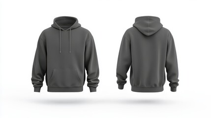 Gray hoodie mockup front and back template on white background