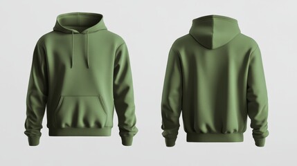 Green hoodie mockup front and back template on white background