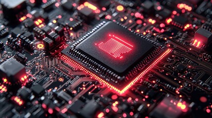 Illuminated CPU on circuit board. (1)