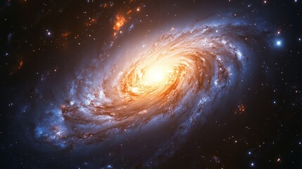 Fototapeta premium Spiral galaxy with bright core and swirling arms in deep space. (1)