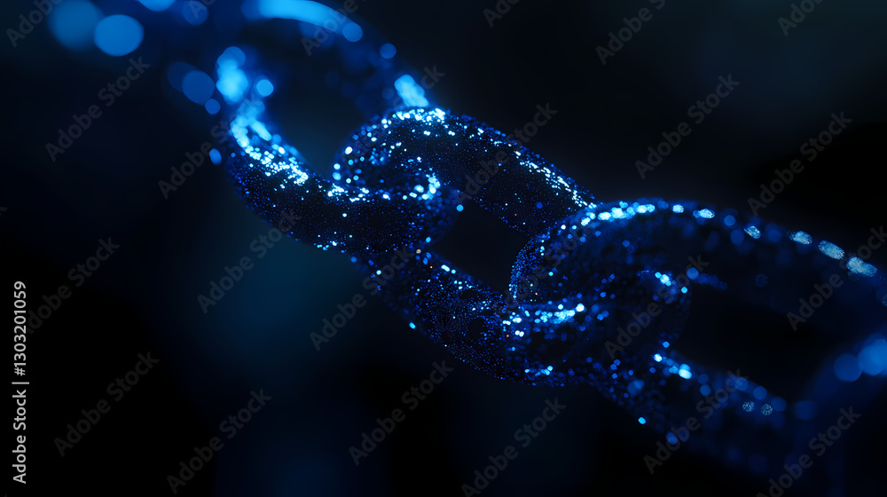 Poster illuminated chain: a striking close-up of a shimmering chain illuminated with a captivating blue lig