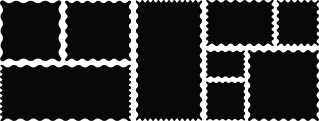 Rectangle, square frames with wiggly borders. Rectangle shape frame with zigzag edge. Torn paper, jagged rectangular shape box element set with zigzag edges. Zigzag wavy shapes. Vector illustration