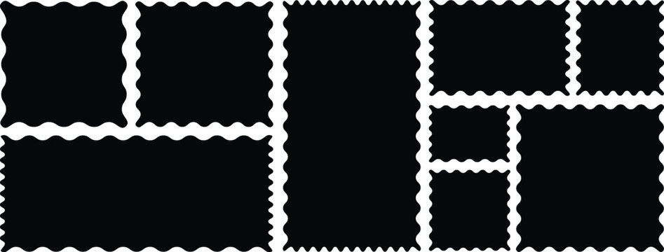 Rectangle, square frames with wiggly borders. Rectangle shape frame with zigzag edge. Torn paper, jagged rectangular shape box element set with zigzag edges. Zigzag wavy shapes. Vector illustration