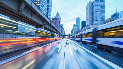 Obraz premium Dynamic Urban Motion with Blurring Light Trails in Cityscape