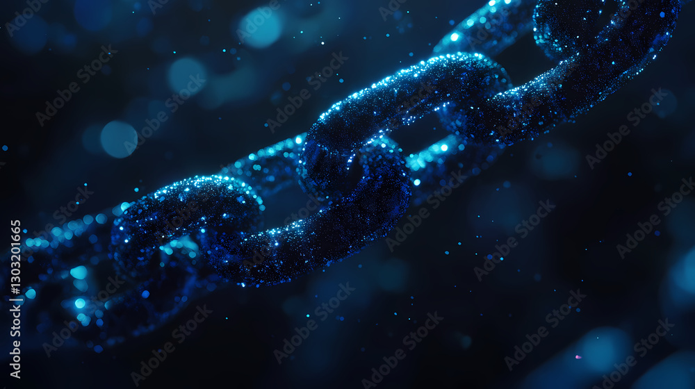 Poster the essence of connectivity: captivating image of a chain of interconnected blue particles floating 