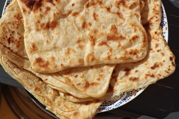 A close-up of msemmen or msemen, Traditional moroccan flatbread
