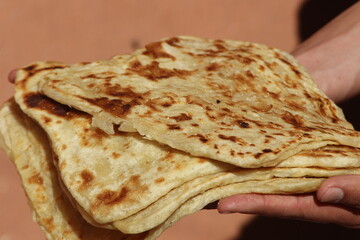A close-up of msemmen or msemen, Traditional moroccan flatbread