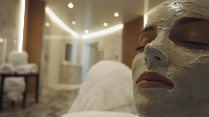 Relaxing Spa Treatment with Facial Mask Application