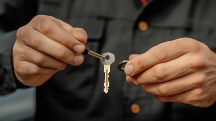 Fototapeta premium Keys being attached to a small key ring.