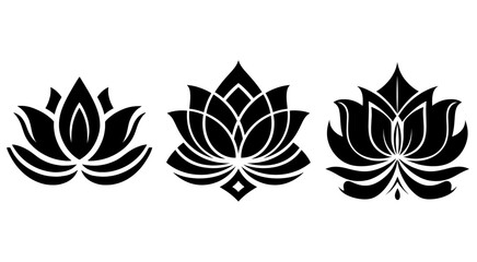 Black and white lotus flower silhouettes, stylized floral designs