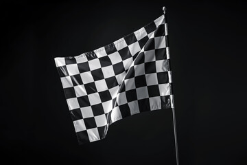 One racing checkered flag on black background