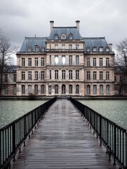 Fototapeta premium An elegant mansion on a rainy day with a dramatic atmosphere.