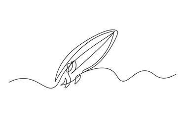 Single one line drawing Surfboard, surfer standing on beach holding surfboard