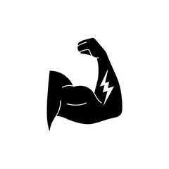 Obraz premium creative unique black flex bolt a flexing arm with eclectic symbol