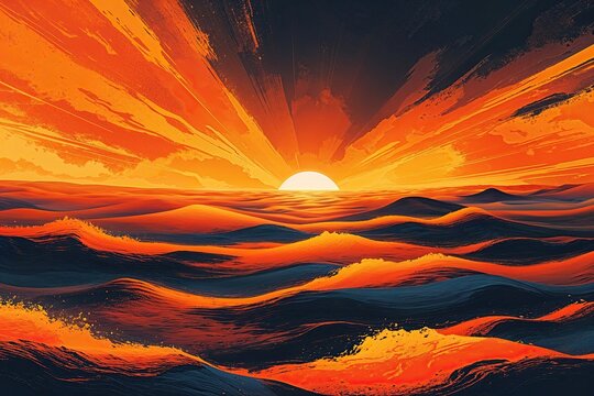 Vivid Abstract Orange Horizon Illustration with Energetic Texture and Warm Gradients