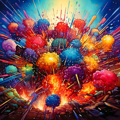Vibrant Comic-Style Explosion with Bold Colors

