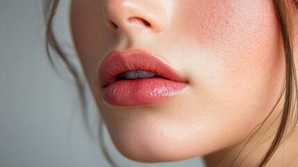 Close-Up Portrait of Woman's Lips with Soft Natural Makeup Look