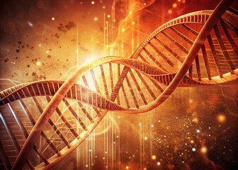 Obraz premium Vintage DNA Helix: Streaming Digital Genetic Code, Generative AI Art