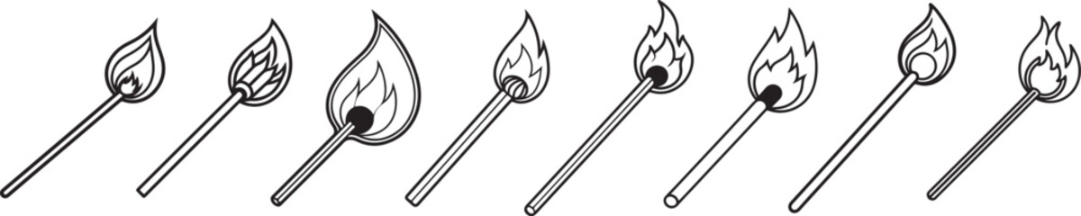 set of match line art, black outline, vector and illustration, coloring book page line art drawing