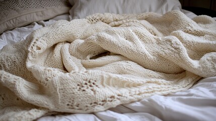 Knitted throw on a white bed