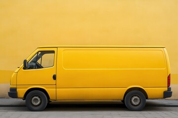 Vibrant Yellow Transportation Vehicle on the Open Road, Ready for Cargo and Adventures