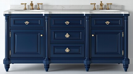 Luxury Double Vanity in Blue, Marble Top