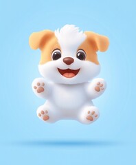 Fototapeta premium Adorable Fluffy Puppy Joyfully Floats Against Light Blue Background
