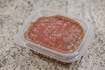 Fresh Ground Meat in Plastic Container in german Mett
