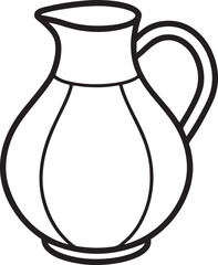jug line art, black outline, vector and illustration, coloring book page line art drawing