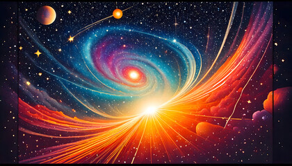 Glowing Cosmic Swirl in a Starry Universe

