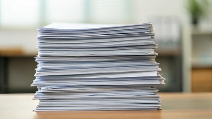 stack of paperwork on desk, representing housing applications and administrative tasks. organized pile conveys sense of diligence and responsibility in managing documents