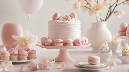 Elegant pink wedding decor with a fondant cake topper, perfect for celebration, featuring cake slices and wedding dessert as charming cake decoration.
