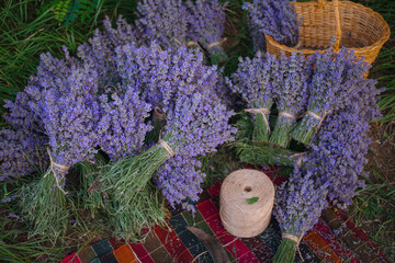 Lavender bouquet in a rustic setting, natural and aromatic floral arrangement