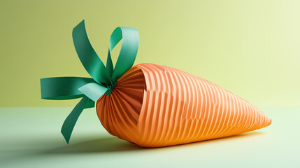 A minimalist organic carrot with a green bow, perfect for a healthy food blog focused on vegetarian diet, fresh vegetables, and nutrition.