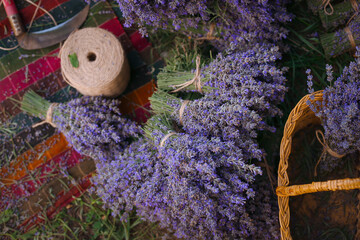 Lavender bouquet in a rustic setting, natural and aromatic floral arrangement