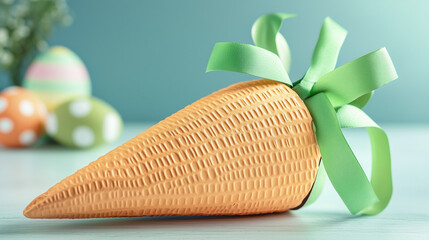 A colorful spring floral celebration with a chocolate treat carrot, perfect for spring festival, springtime, and seasonal flowers in a spring garden setting.