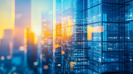 Fototapeta premium Modern Glass Office Buildings at Sunset with Urban Skyline